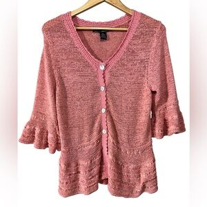 Willi Smith Salmon Cardigan Cotton Ruffle 3/4 Sleeves Coastal | Women’s XL